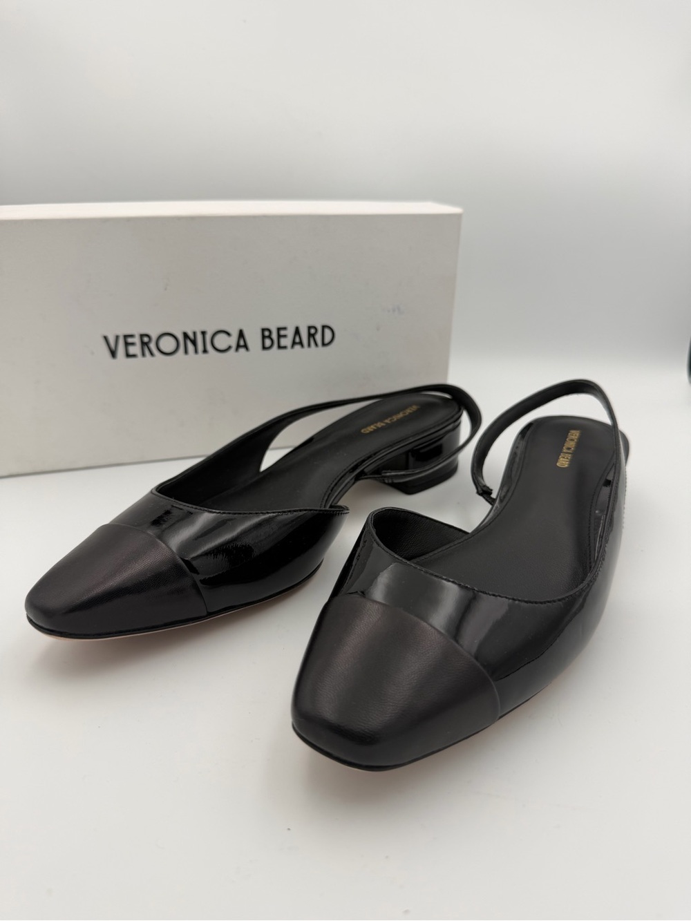 NEW Veronica Beard Cecile Leather Cap-Toe Slingback block heel 9.5M Black - Picture 2 of 9
